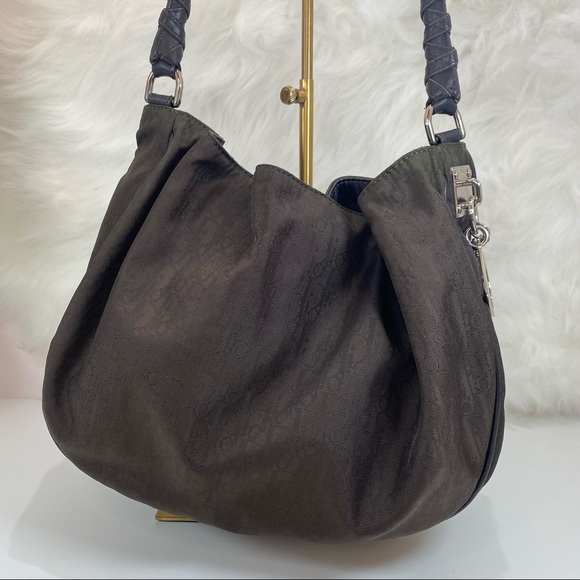 💯% AUTHENTIC CHRISTIAN DIOR Nylon Monogram Lovely Hobo Brown - Picture 2 of 15
